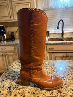 Frye Vintage Braided Side Tall Leather Campus Boots Size 10AA